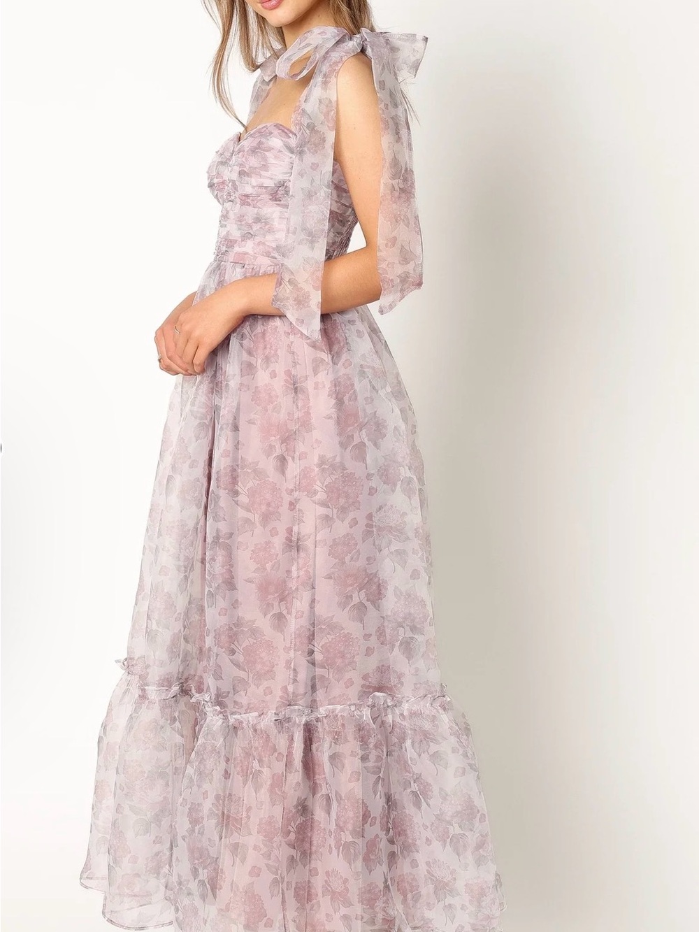 New Petal and Pup Floret Midi Dress XS Bow Tie Lavender Purple Garden Bridesmaid - Picture 3 of 8